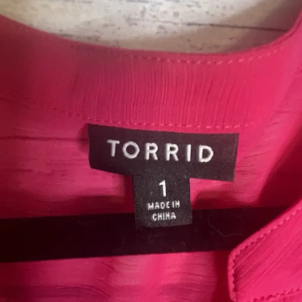 Torrid Chiffon Buton Down Size 1X Long Sleeve Blouse Pink BOHO - Picture 9 of 16